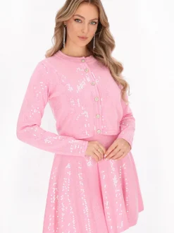 Faina Damen Strickjacke in rosa - Ausschnitt: Rundhals