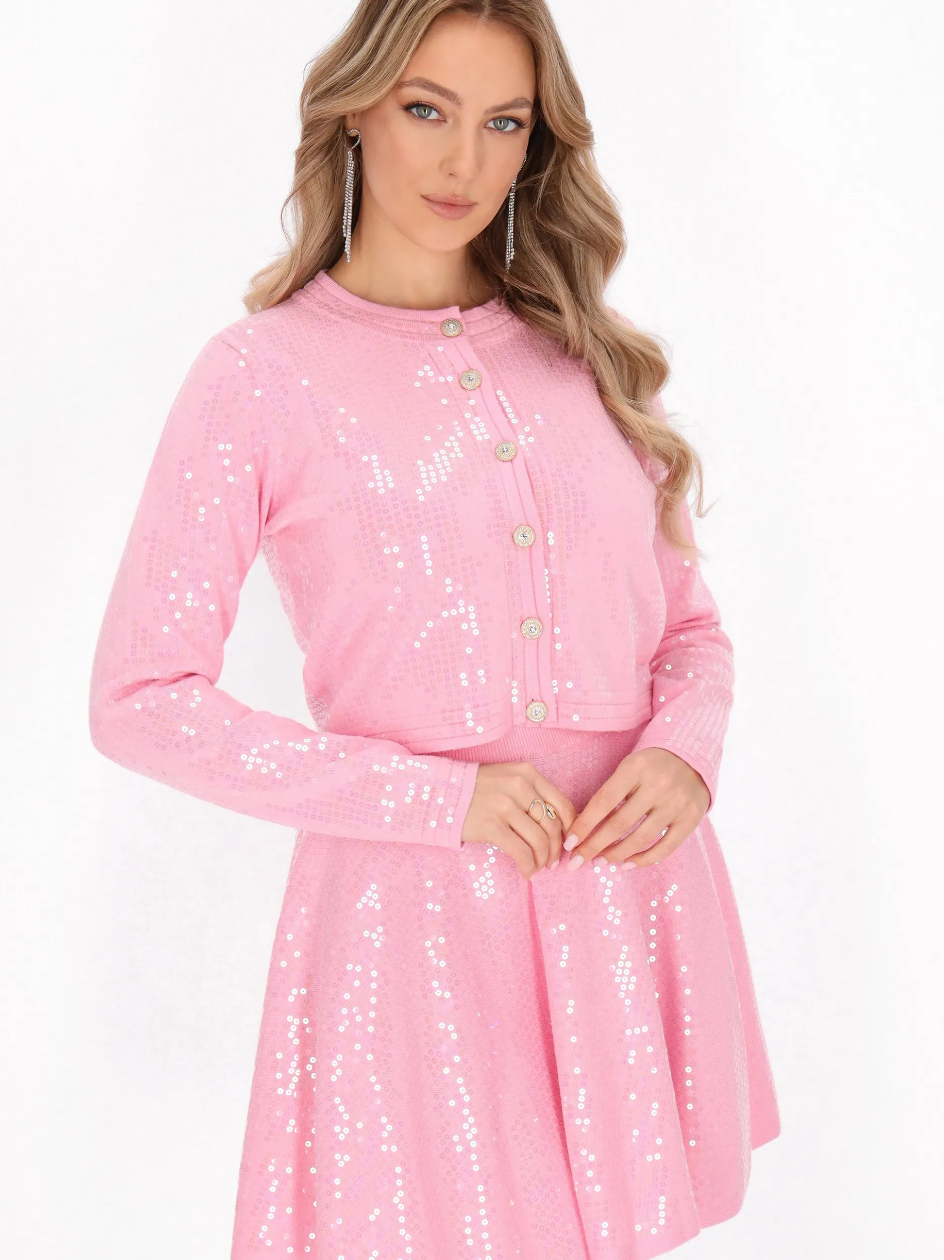 Faina Damen Strickjacke in rosa - Ausschnitt: Rundhals