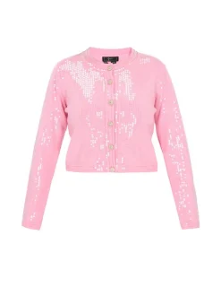 Faina Damen Strickjacke in rosa - Ausschnitt: Rundhals