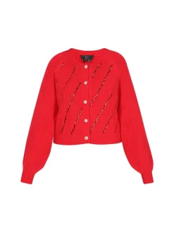 Faina Damen Strickjacke in rot - Ausschnitt: Rundhals