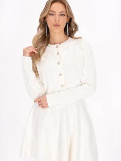 Faina Damen Strickjacke in weiß - Ausschnitt: Rundhals