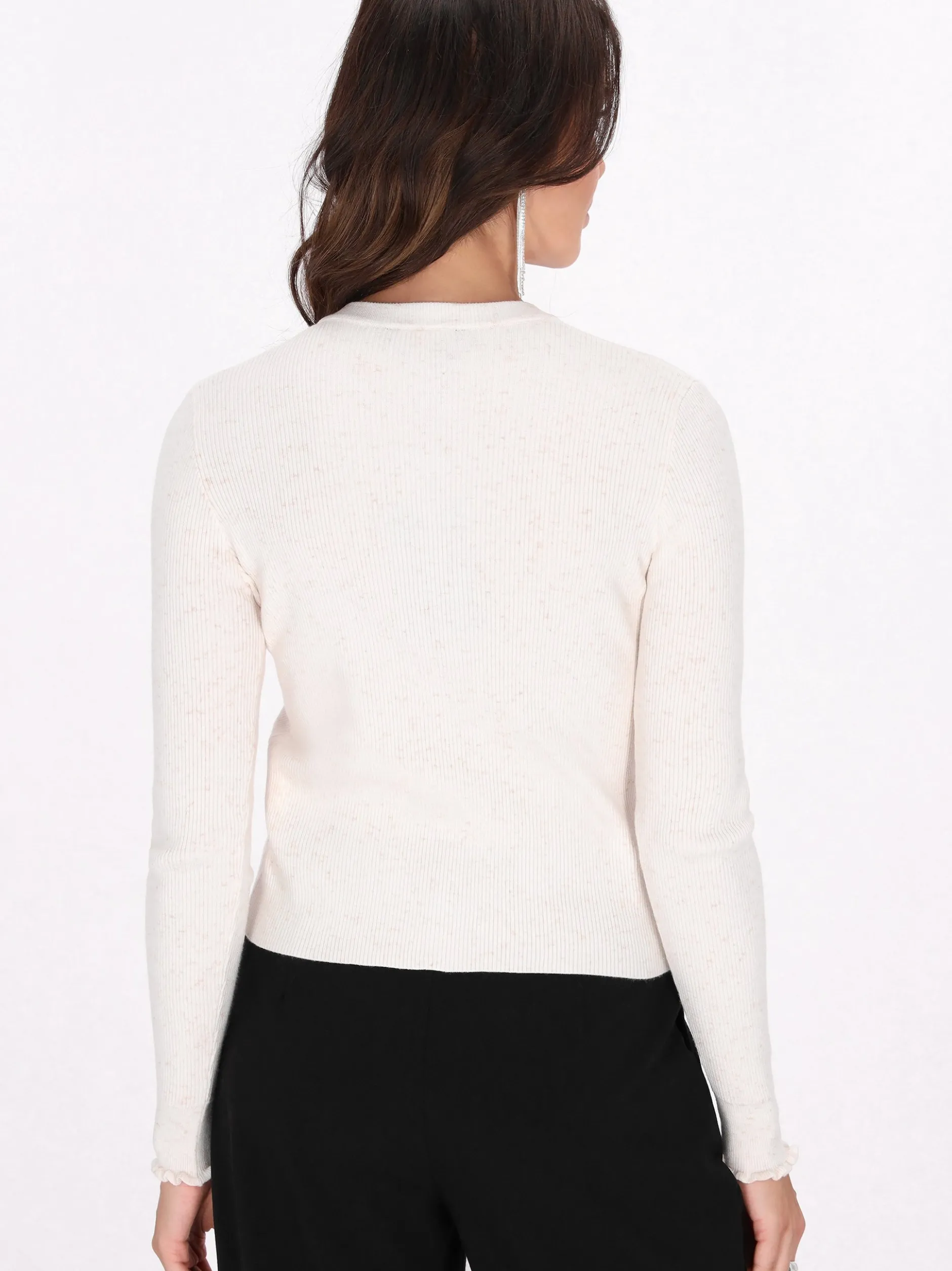 Faina Damen Strickjacke in weiß - Ausschnitt: Rundhals