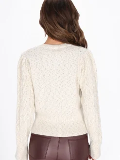 Faina Damen Strickjacke in weiß - Ausschnitt: Rundhals