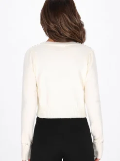 Faina Damen Strickjacke in weiß - Ausschnitt: Rundhals
