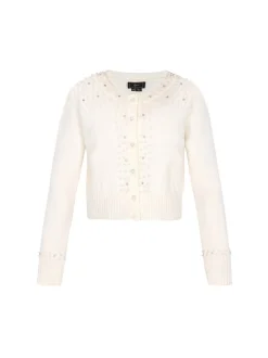 Faina Damen Strickjacke in weiß - Ausschnitt: Rundhals