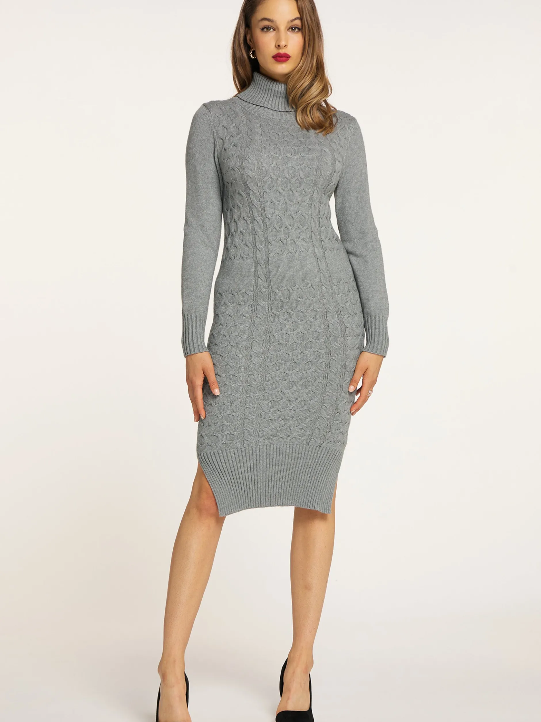 Faina Damen Strickkleid in grau - Länge: mittel