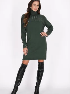 Faina Damen Strickkleid in tanne - Länge: mittel
