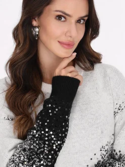 Faina Damen Strickkleid in weiß schwarz - Länge: mittel