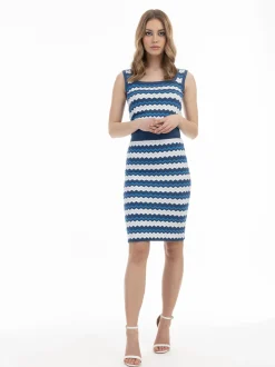 Faina Damen Strick-Tanktop in blau - Ausschnitt: Karree