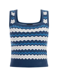 Faina Damen Strick-Tanktop in blau - Ausschnitt: Karree
