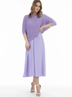 Faina Damen Weitmaschiger Strickpullover in flieder