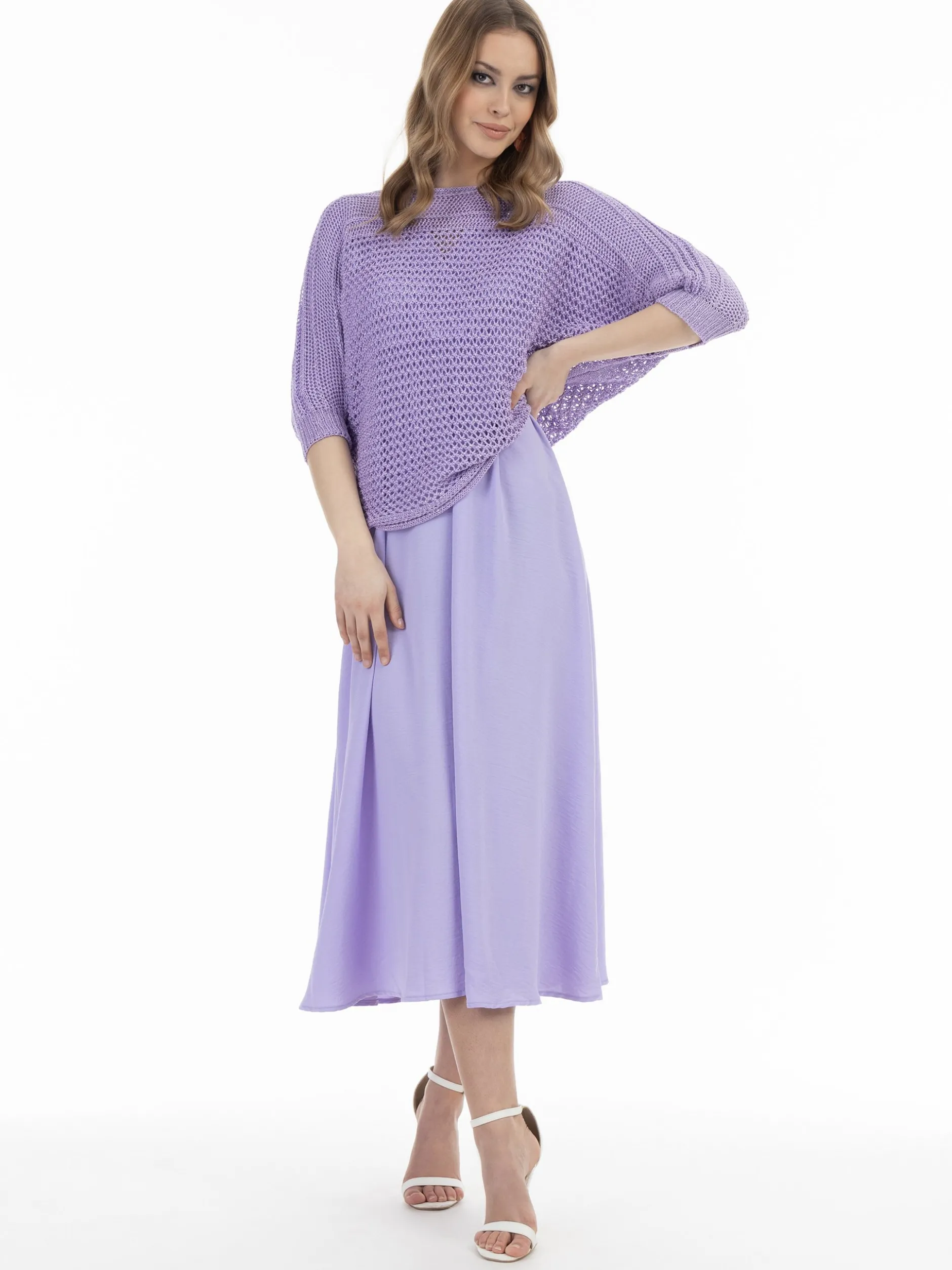 Faina Damen Weitmaschiger Strickpullover in flieder