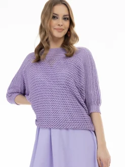 Faina Damen Weitmaschiger Strickpullover in flieder