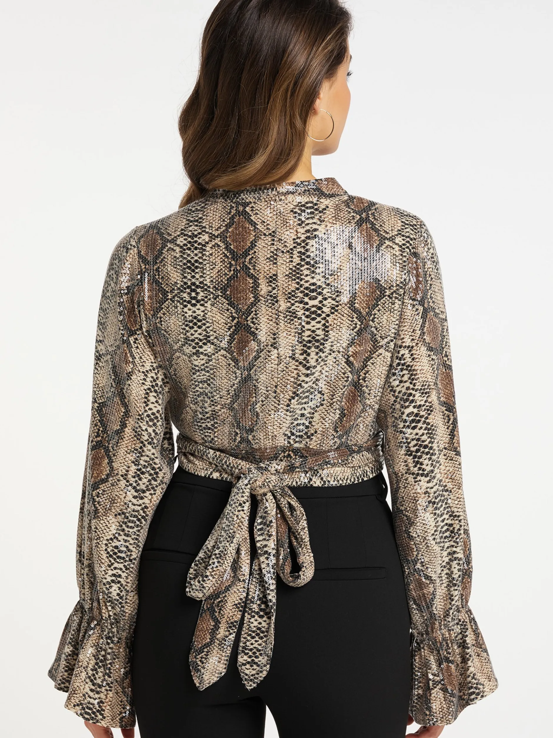Faina Damen Wickelbluse mit Pailletten in beige