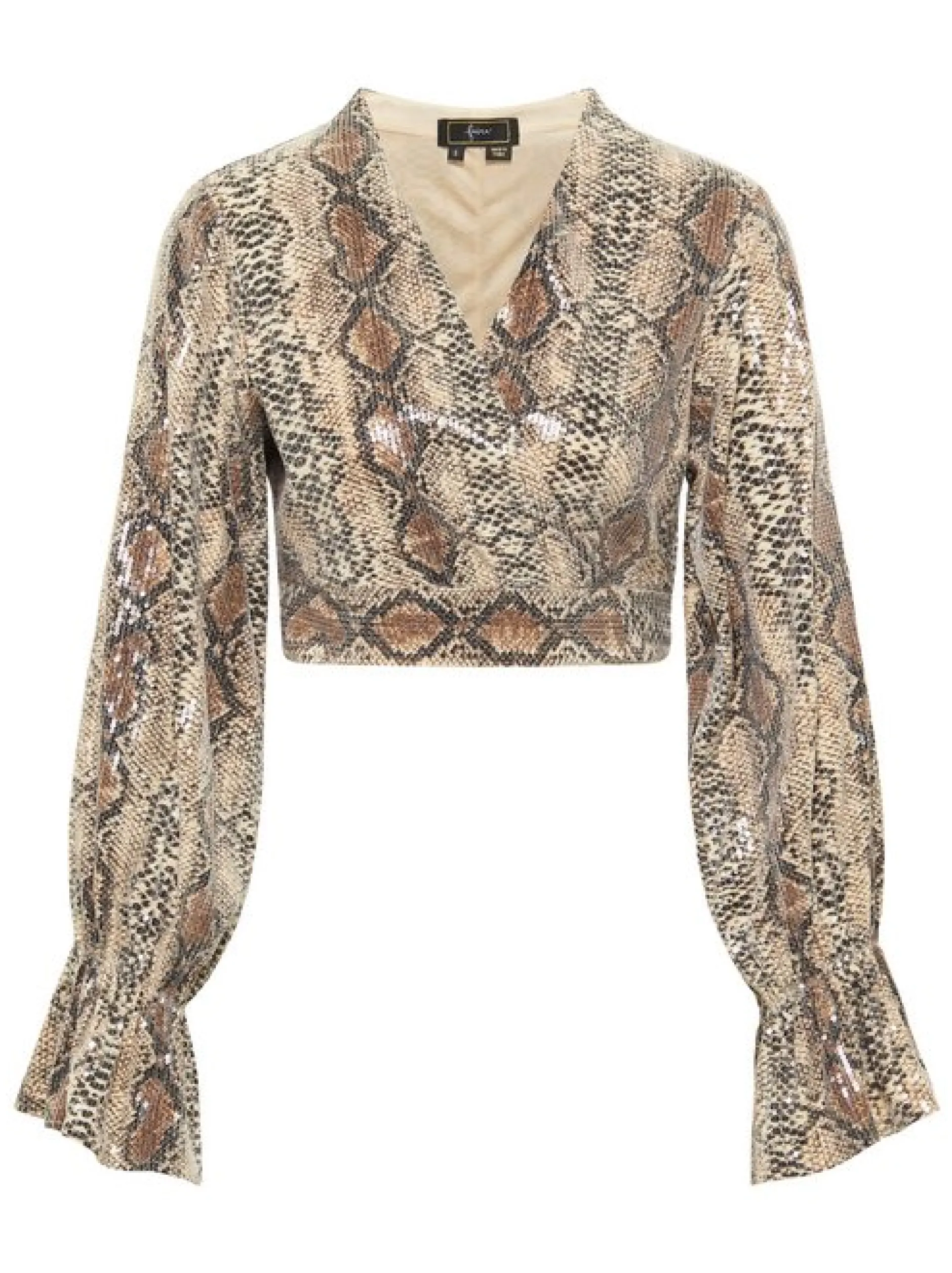 Faina Damen Wickelbluse mit Pailletten in beige