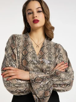 Faina Damen Wickelbluse mit Pailletten in beige
