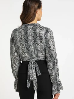 Faina Damen Wickelbluse mit Pailletten in grau