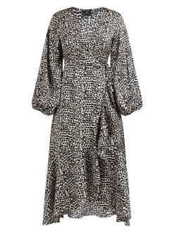 Faina Damen Wickelkleid in schwarz - Länge: mittel