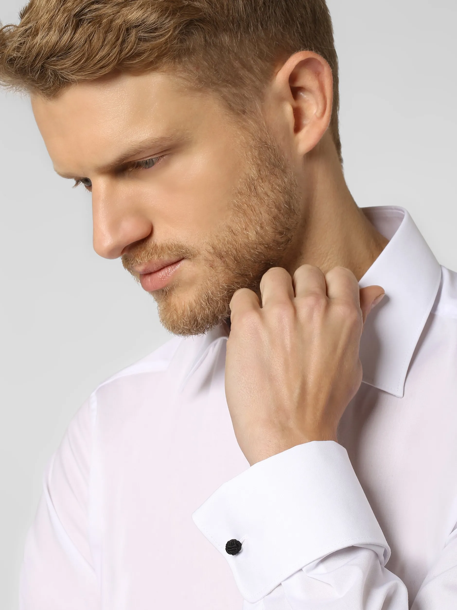 Finshley & Harding Herren Hemd mit Umschlagmanschetten in weiß