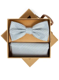 Finshley & Harding London Herren Fliege und Einstecktuch aus Seide in silber schilf