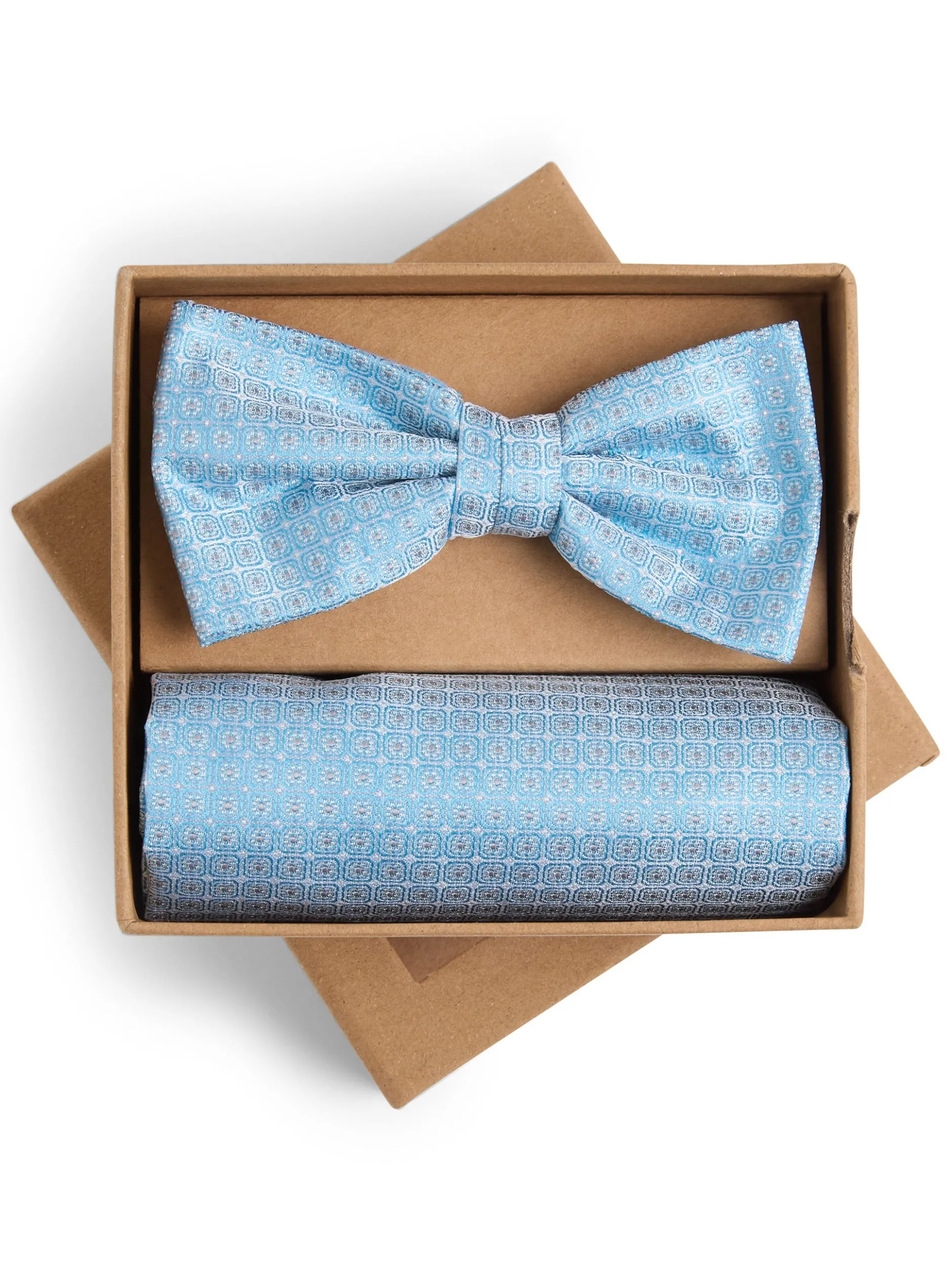 Finshley & Harding London Herren Fliege und Einstecktuch aus Seide in hellblau silber