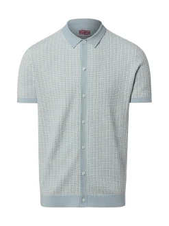 Finshley & Harding London Herren Strick-Poloshirt in hellblau weiß