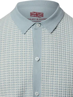 Finshley & Harding London Herren Strick-Poloshirt in hellblau weiß