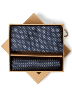 Finshley & Harding London Herren Krawatte und Einstecktuch in marine blau