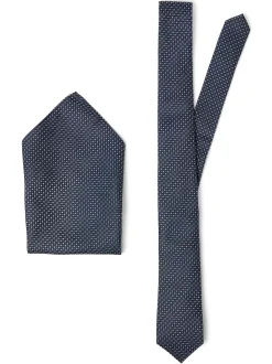 Finshley & Harding London Herren Krawatte und Einstecktuch in marine blau