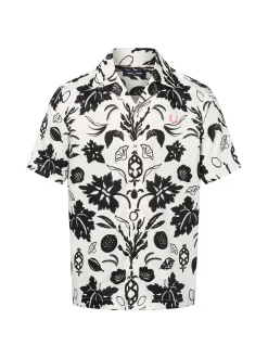 Fred Perry Herren Kurzarm-Hemd in ecru schwarz