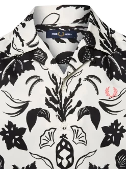 Fred Perry Herren Kurzarm-Hemd in ecru schwarz