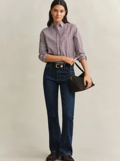 Gant Damen Hemdbluse in aubergine weiß - Ärmel: langarm