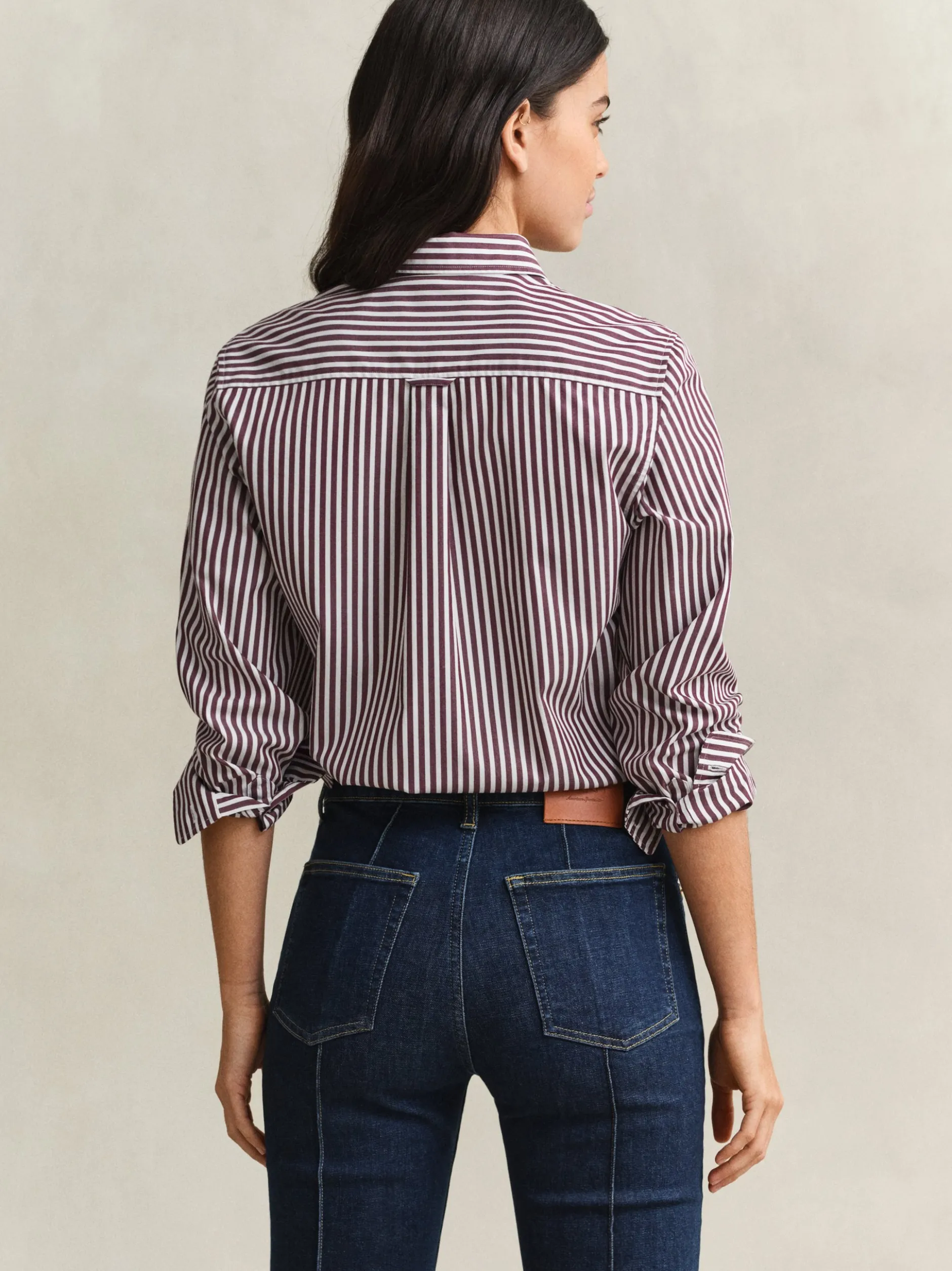 Gant Damen Hemdbluse in aubergine weiß - Ärmel: langarm