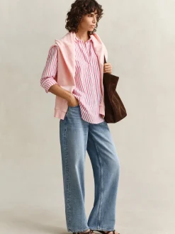 Gant Damen Hemdbluse in fuchsia weiß - Ärmel: langarm