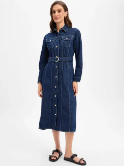 Gant Damen Jeanskleid in medium stone - Ärmel: langarm