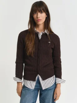Gant Damen Strickjacke in schoko - Ausschnitt: Rundhals