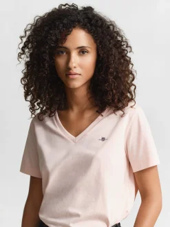 Gant Damen T-Shirt in aprikot - Ausschnitt: V-Ausschnitt