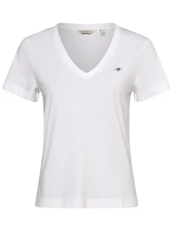 Gant Damen T-Shirt in weiß - Ausschnitt: V-Ausschnitt