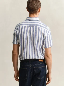 Gant Herren Kurzarmhemd mit Leinen in indigo weiß