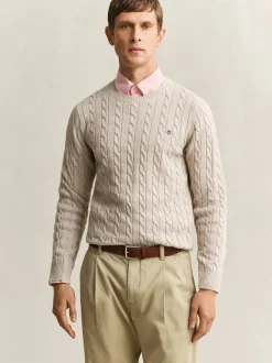 Gant Herren Pullover in kitt - Ausschnitt: Rundhals