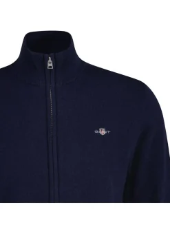 Gant Herren Strickjacke in blau - Ausschnitt: Stehkragen