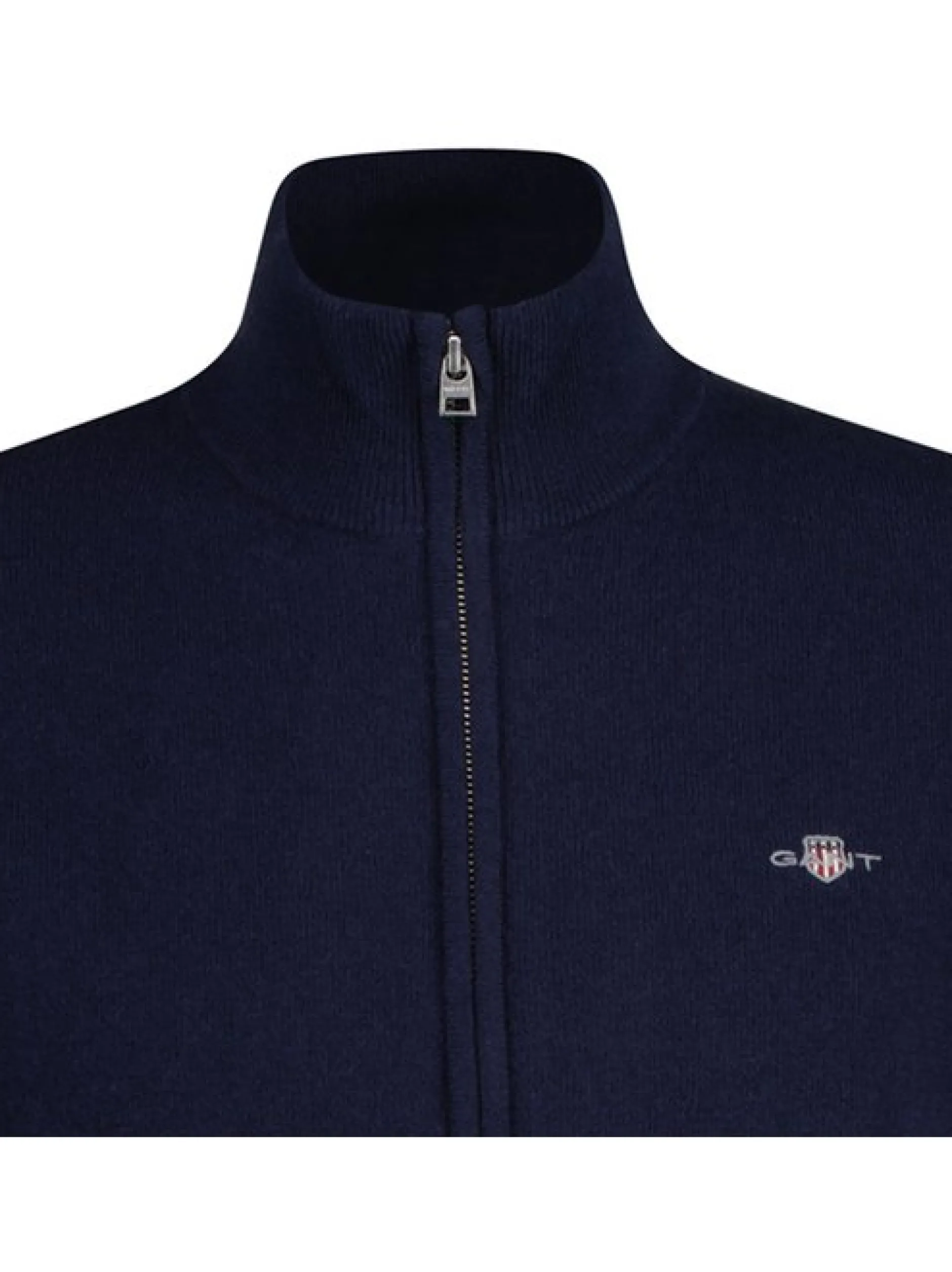 Gant Herren Strickjacke in blau - Ausschnitt: Stehkragen