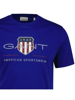 Gant Herren T-Shirt in blau - Ausschnitt: Rundhals