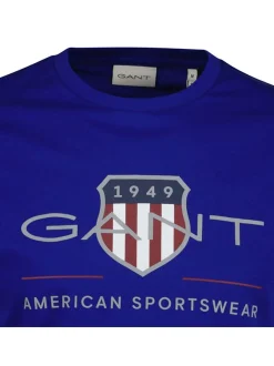 Gant Herren T-Shirt in blau - Ausschnitt: Rundhals