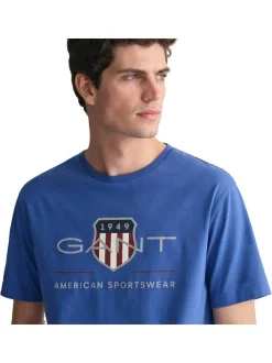 Gant Herren T-Shirt in blau - Ausschnitt: Rundhals