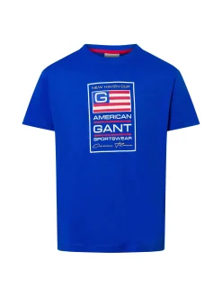 Gant Herren T-Shirt in blau weiß - Ausschnitt: Rundhals