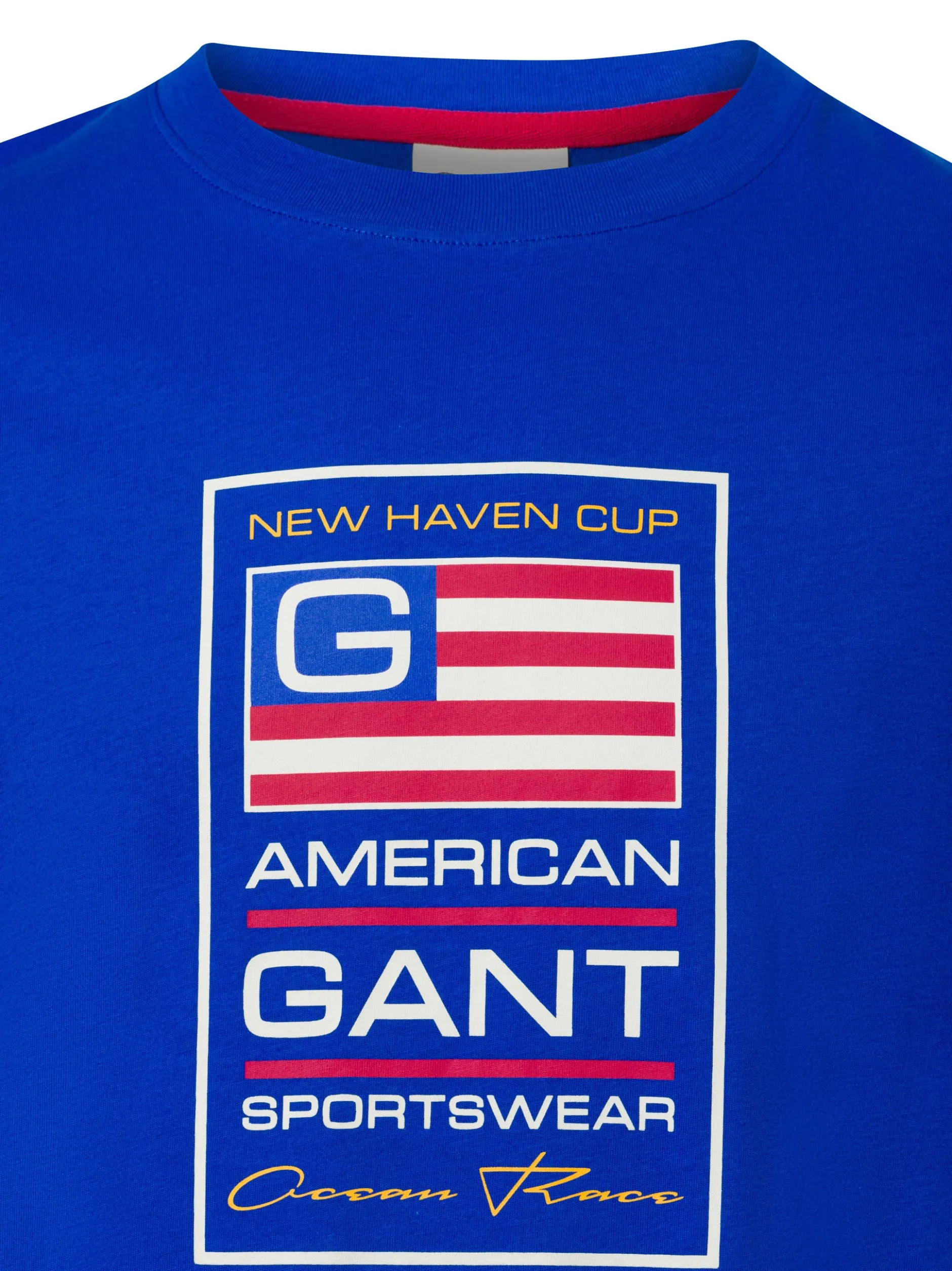 Gant Herren T-Shirt in blau weiß - Ausschnitt: Rundhals