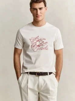 Gant Herren T-Shirt in ecru rot - Ausschnitt: Rundhals
