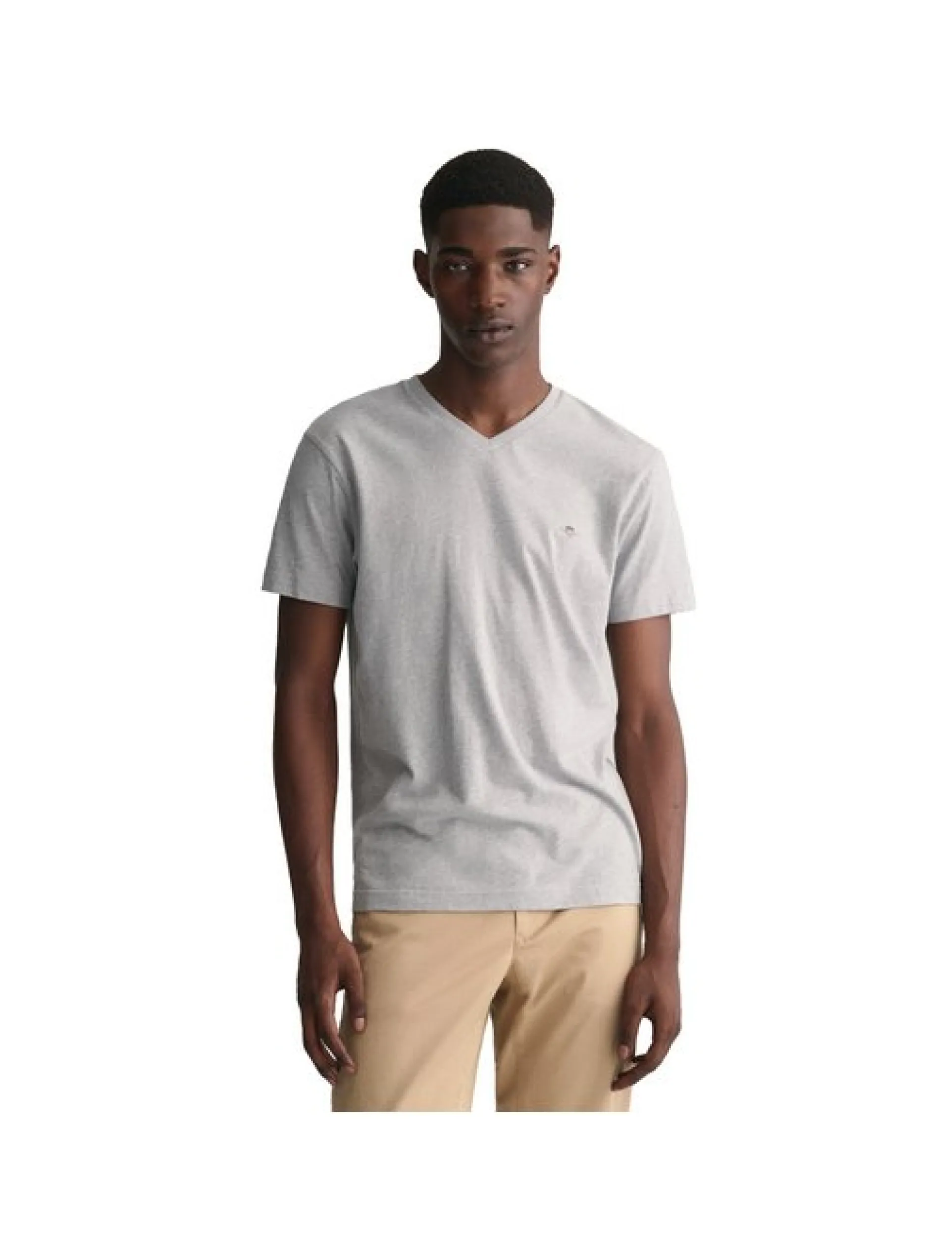 Gant Herren T-Shirt in grau - Ausschnitt: V-Ausschnitt