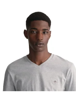 Gant Herren T-Shirt in grau - Ausschnitt: V-Ausschnitt